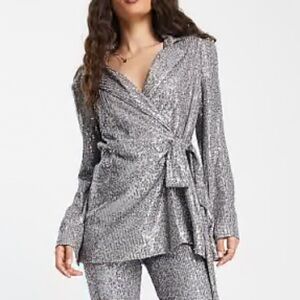 ASOS Silver Sequin Women's Wrap Top